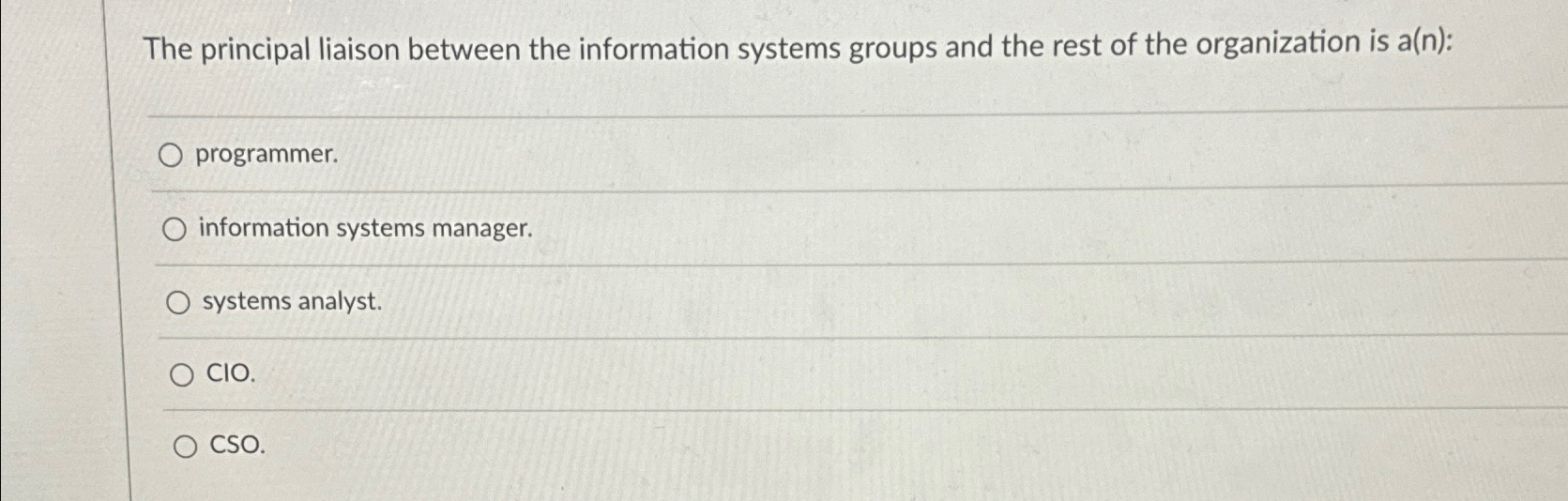 The principal liaison between the information systems groups and the rest