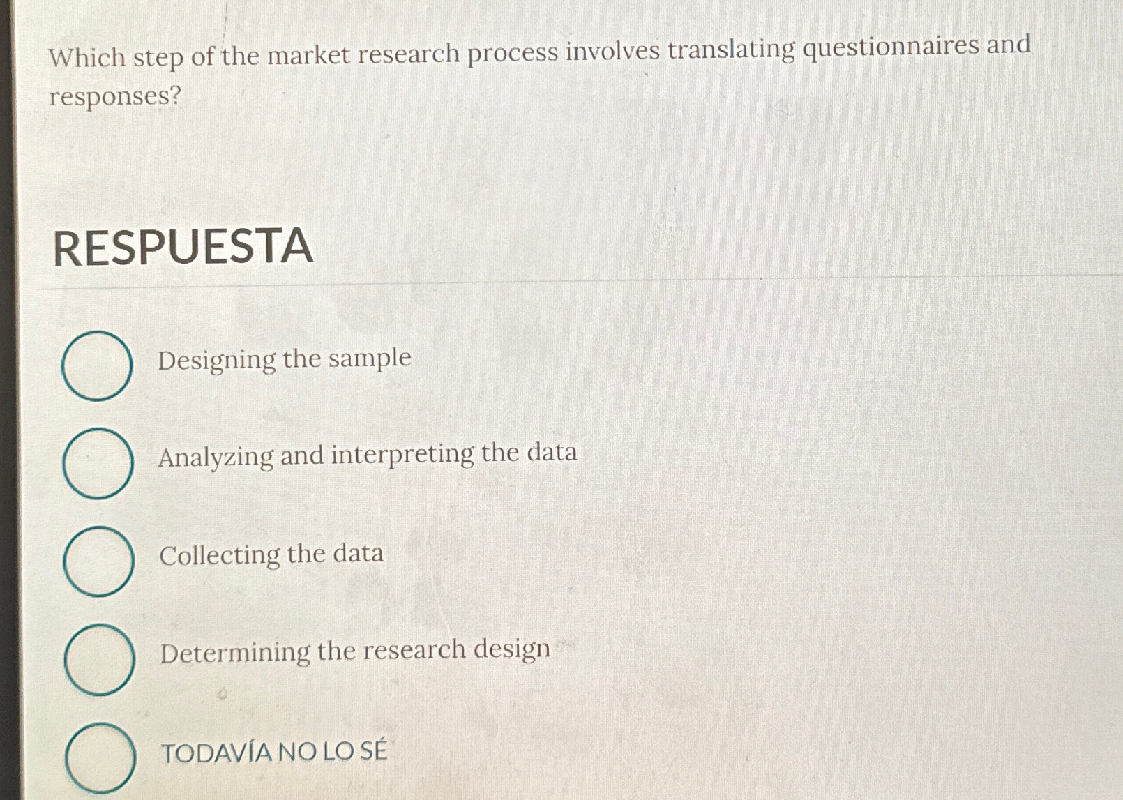  Which step of the market research process involves translating questionnaires and