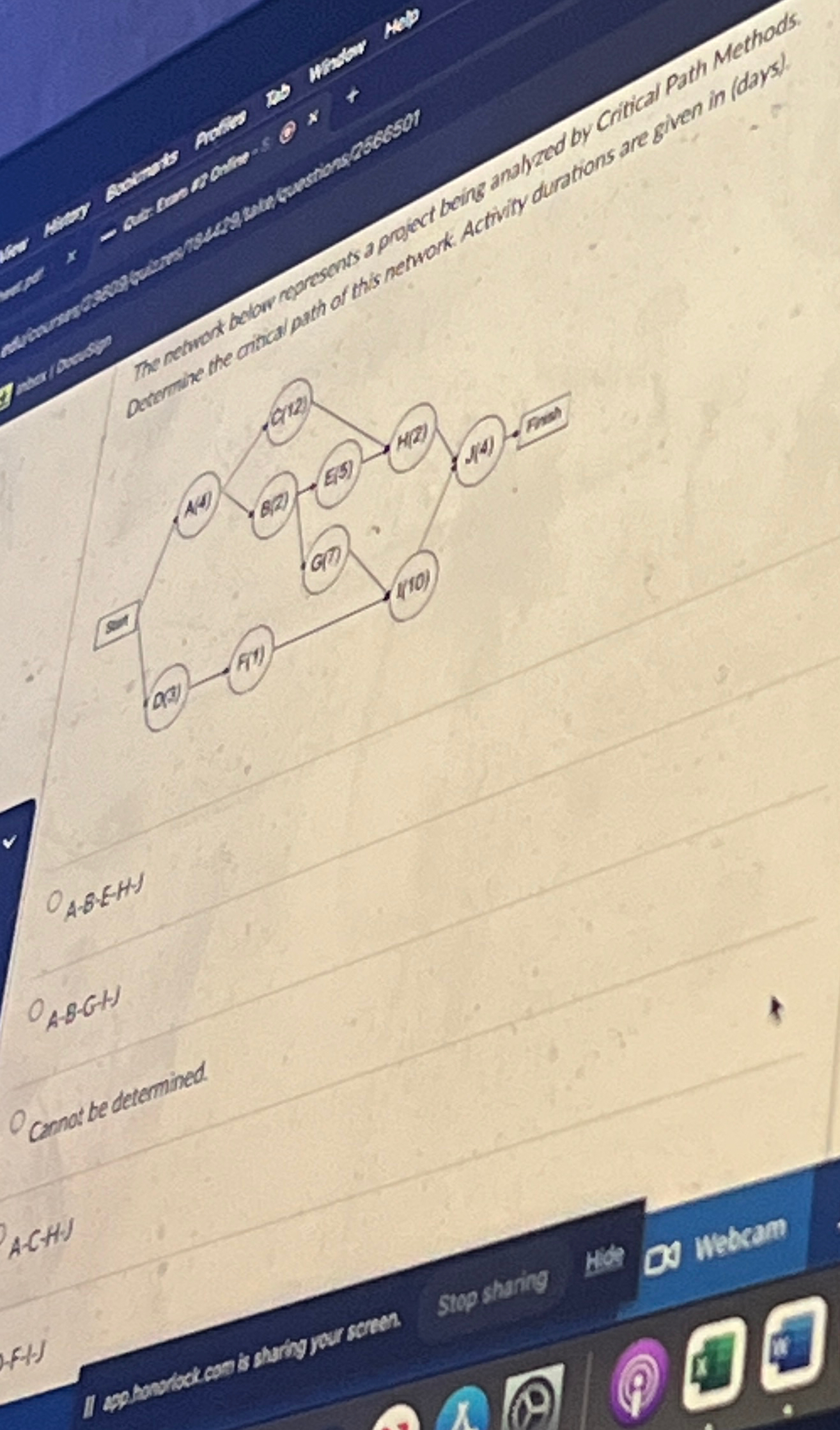  The network bellw represents a project being analyzed by critcsl path