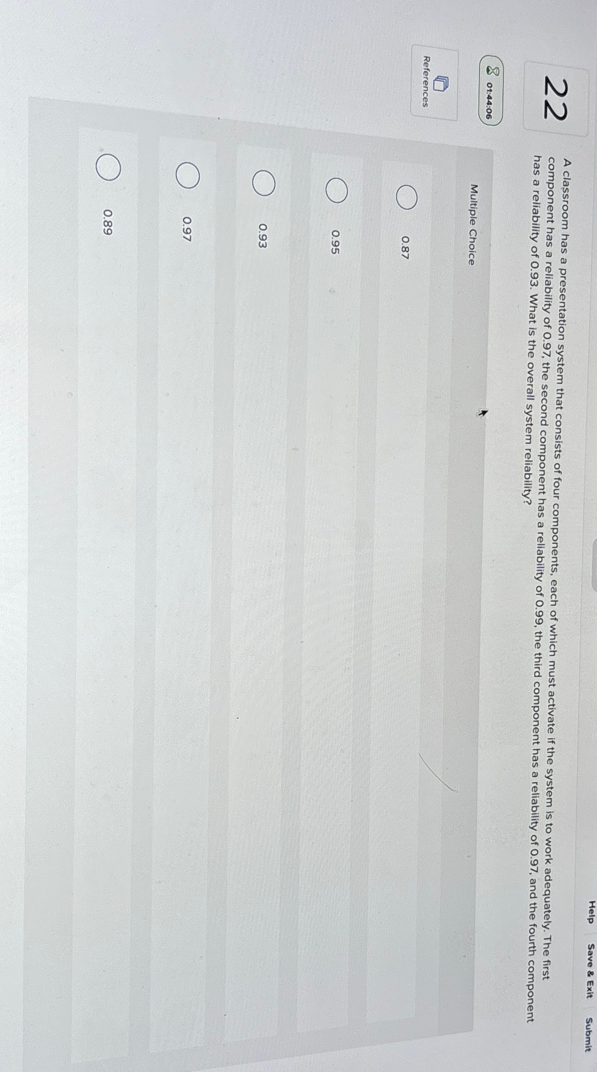  Help Save & Exit Submit 22 A classroom has a presentation