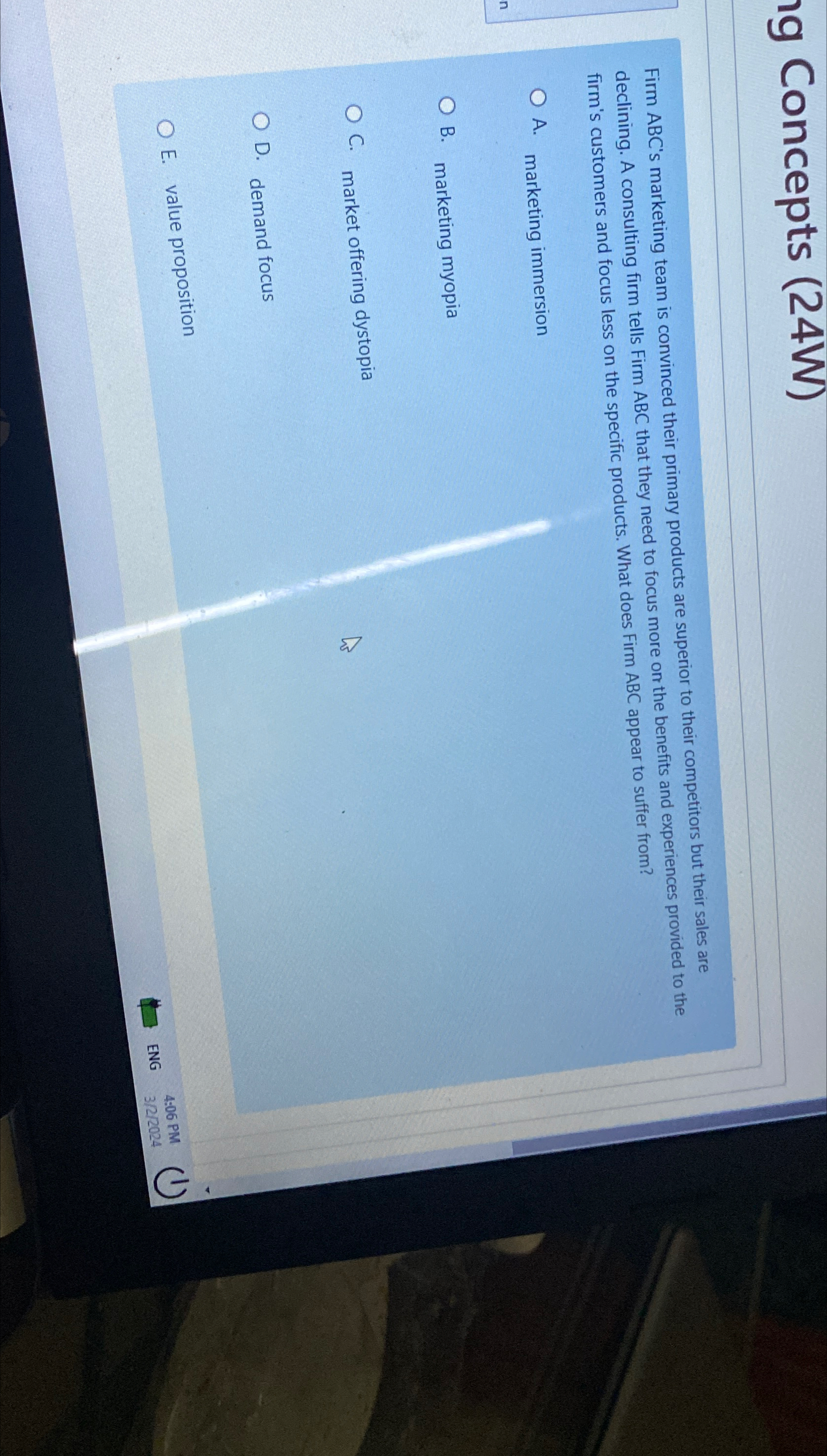  g Concepts (24W) Firm ABC 's marketing team is convinced their