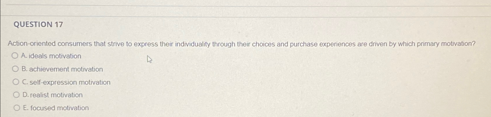  QUESTION 17 Action-oriented consumers that strive to express their individuality through