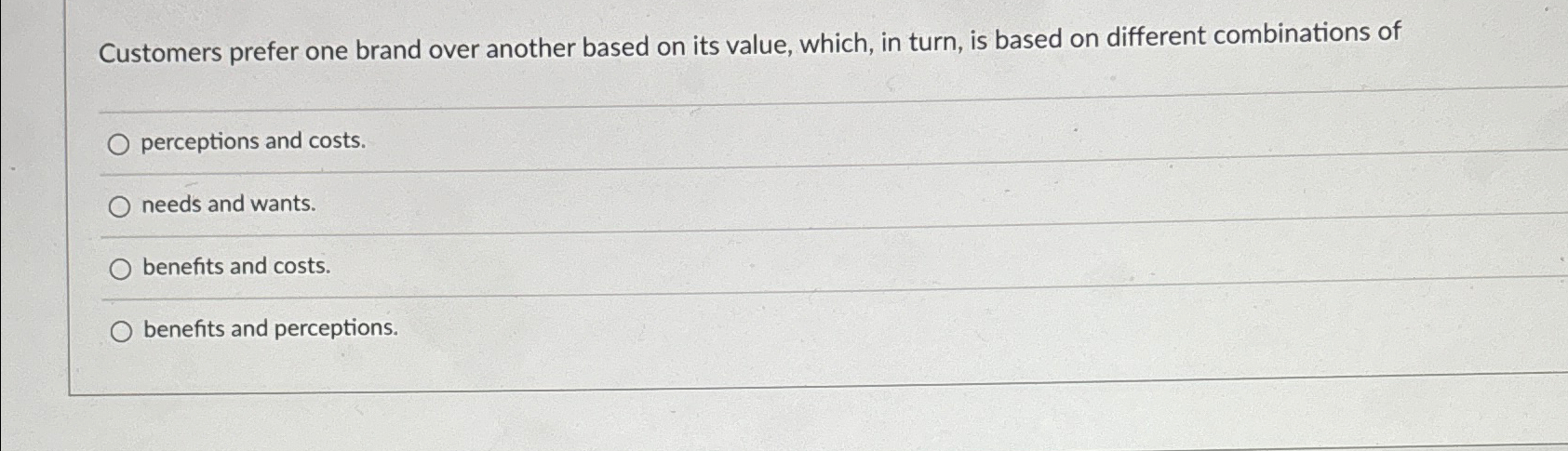  Customers prefer one brand over another based on its value, which,