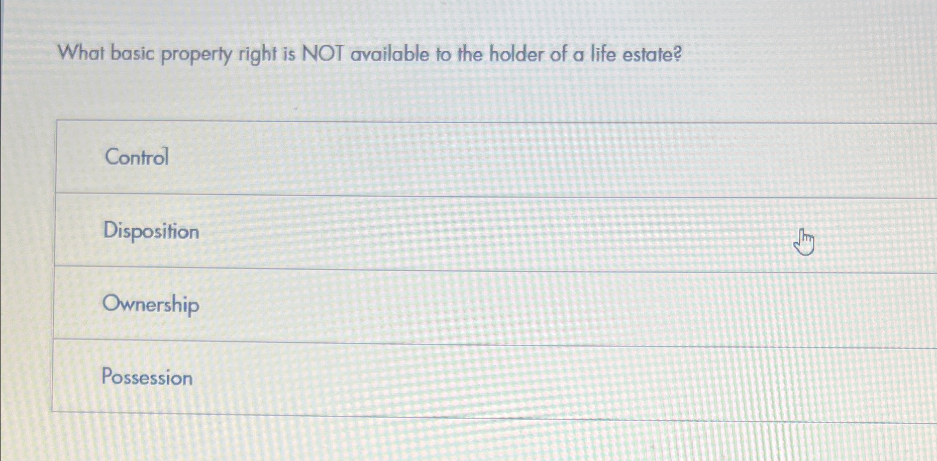  What basic property right is NOT available to the holder of