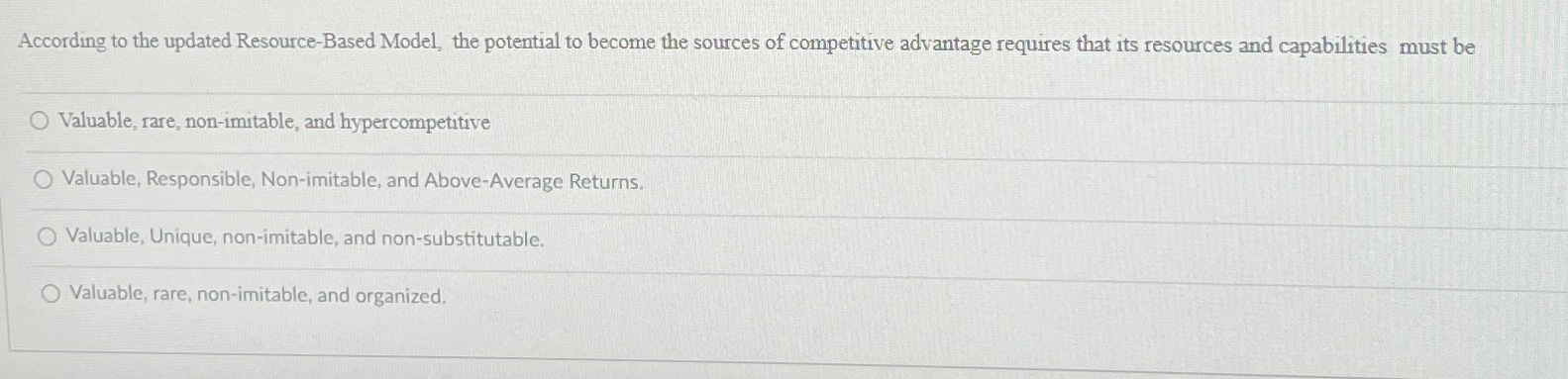  According to the updated Resource-Based Model, the potential to become the