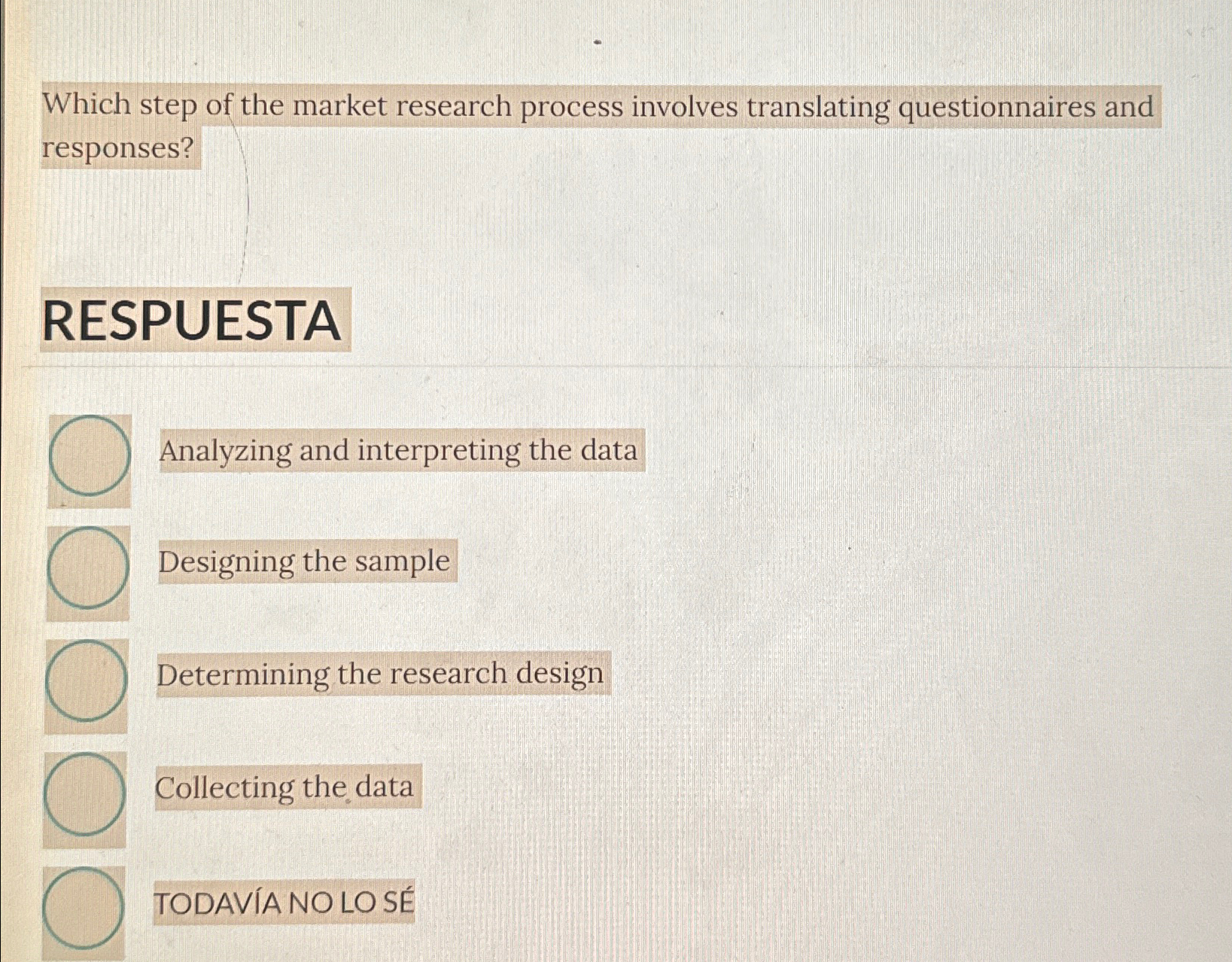  Which step of the market research process involves translating questionnaires and