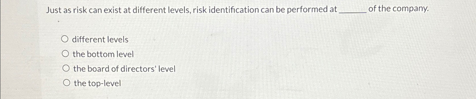  Just as risk can exist at different levels, risk identification can