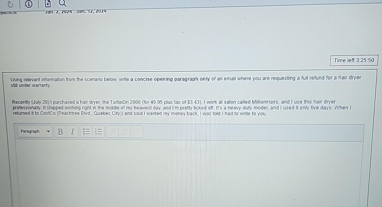  Using relevant information from the scenario below, write a concise opening