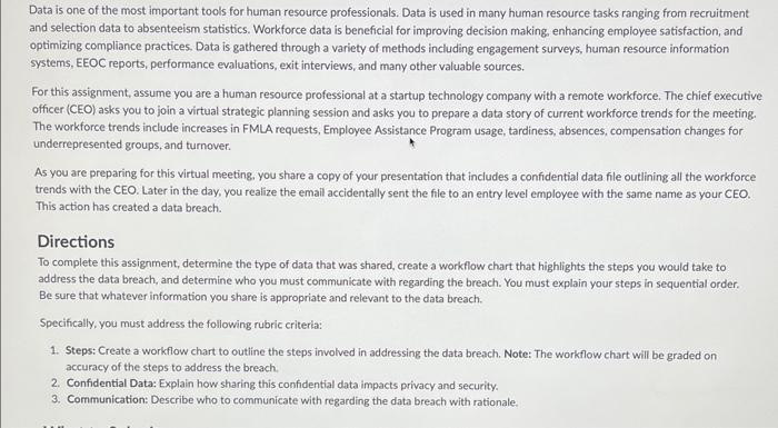 please assist with this assignment with a flow chart Data is one