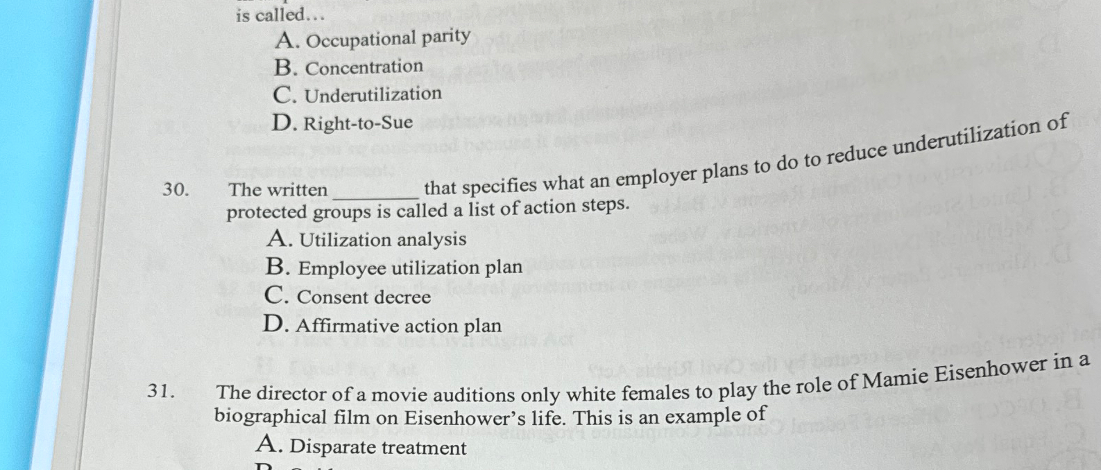  is called... A. Occupational parity B. Concentration C. Underutilization D. Right-to-Sue