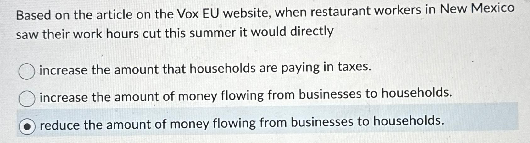  Based on the article on the Vox EU website, when restaurant