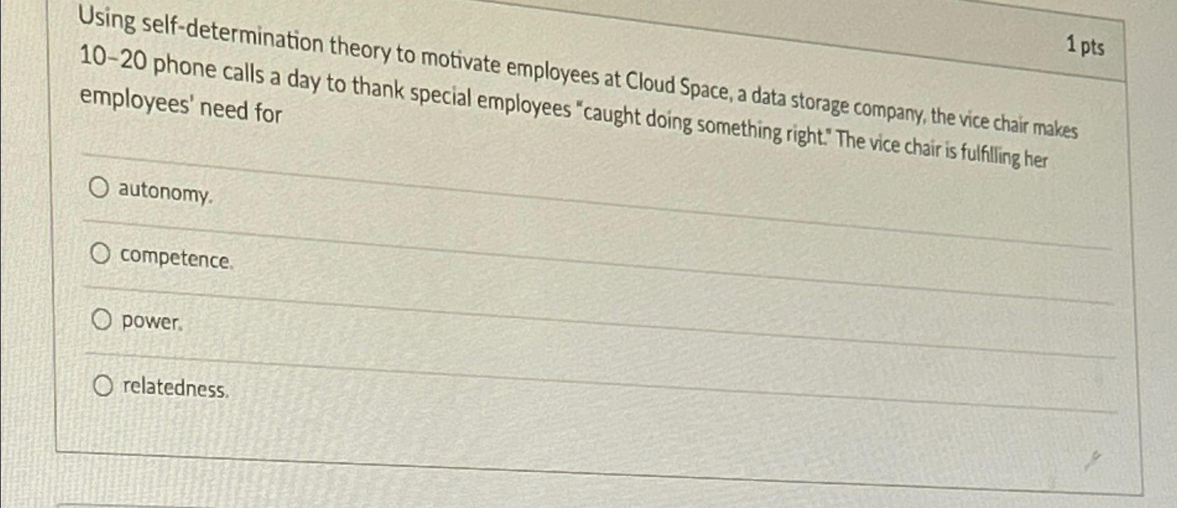  Using self-determination theory to motivate employees at Cloud Space, a data