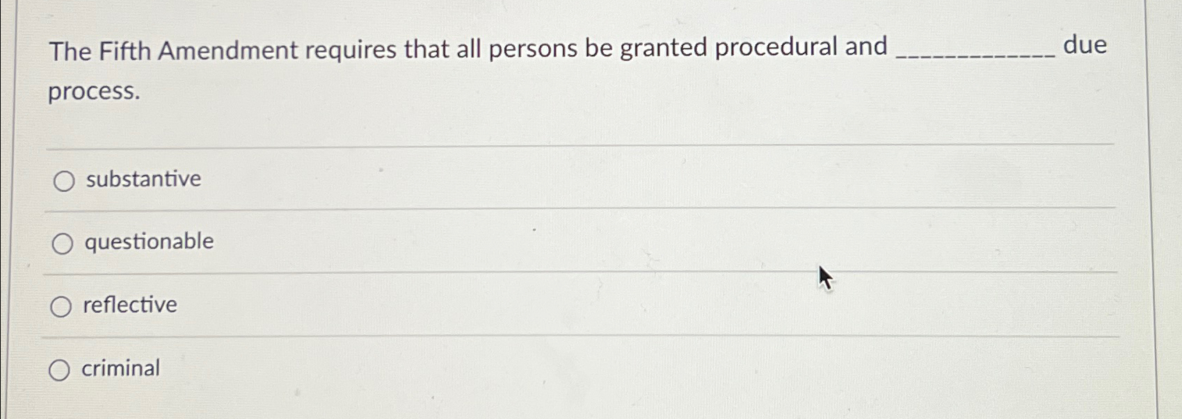  The Fifth Amendment requires that all persons be granted procedural and