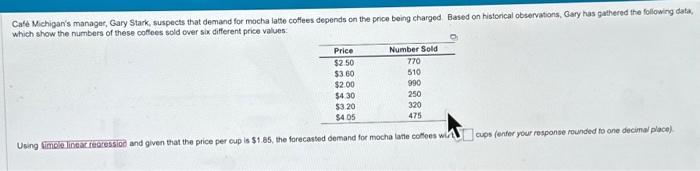  Caf Michigan's manager, Gary Stark, suspects that demand for mocha latte