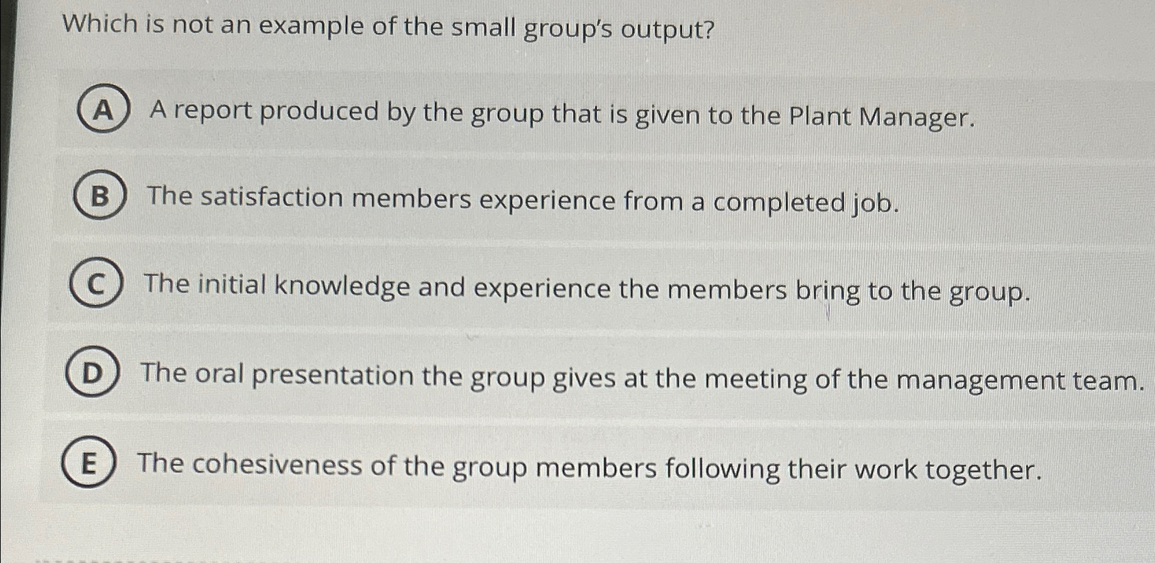 Which is not an example of the small group's output? A