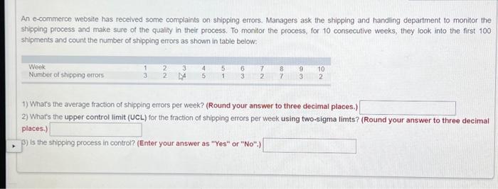  An e-commerce website has received some complaints on shipping errors. Managers