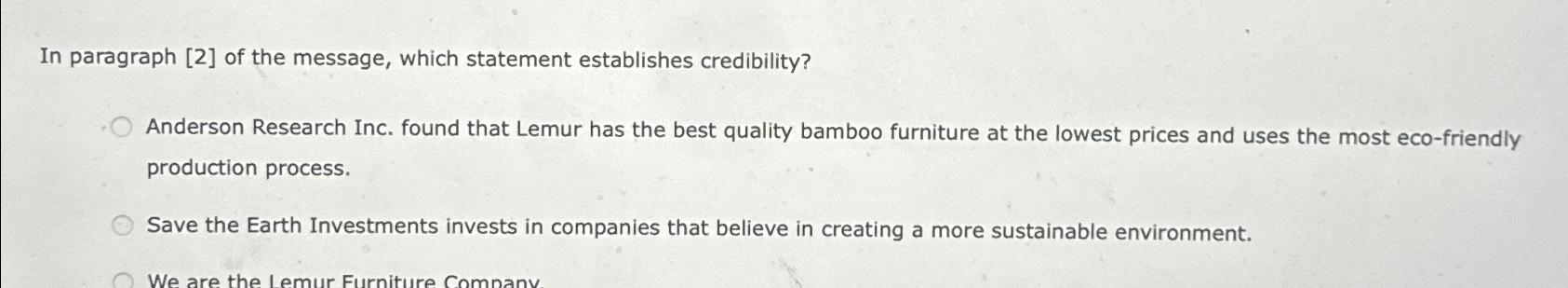  In paragraph [2] of the message, which statement establishes credibility? Anderson