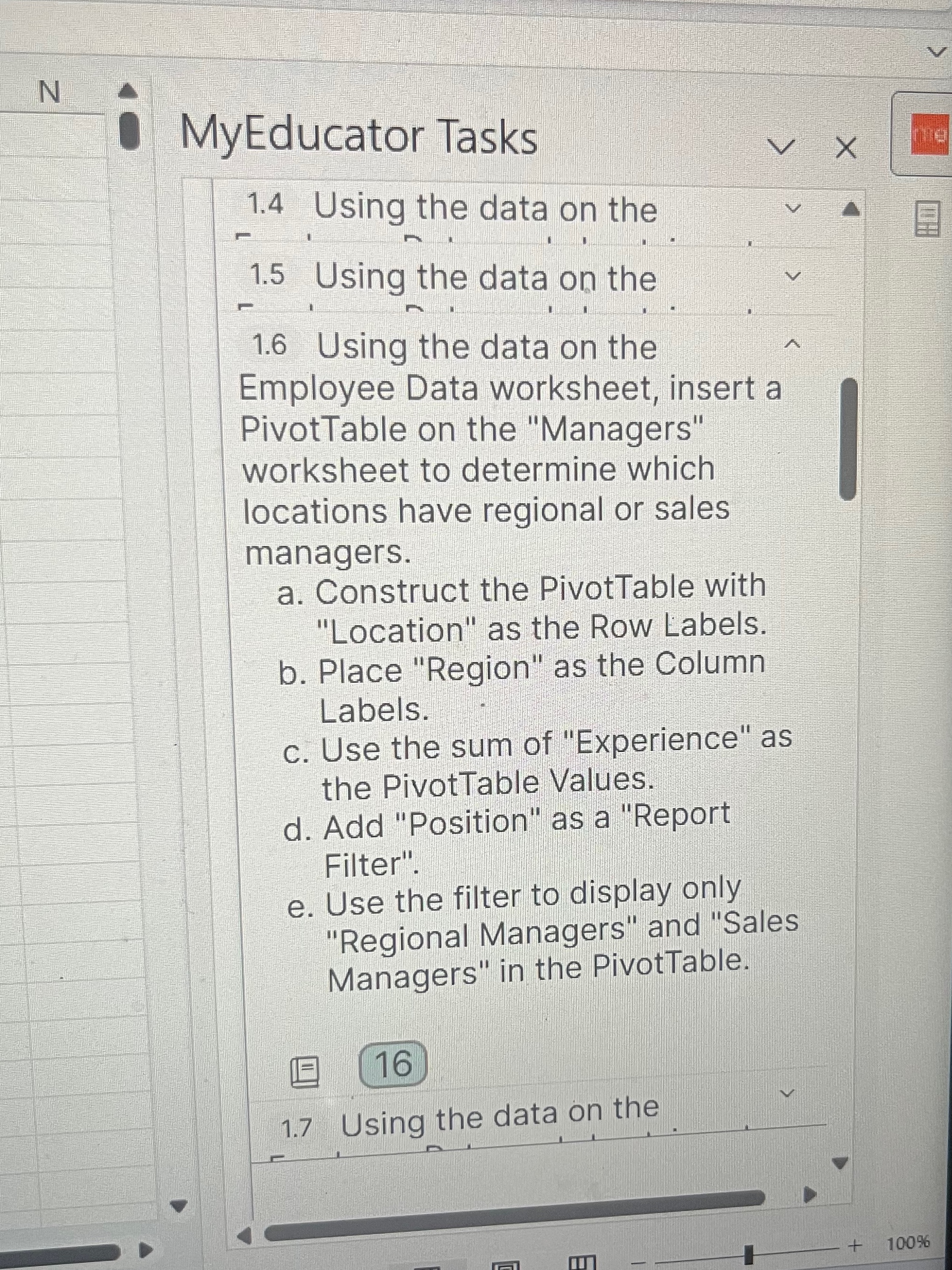  MyEducator Tasks 1.4 Using the data on the 1.5 Using the