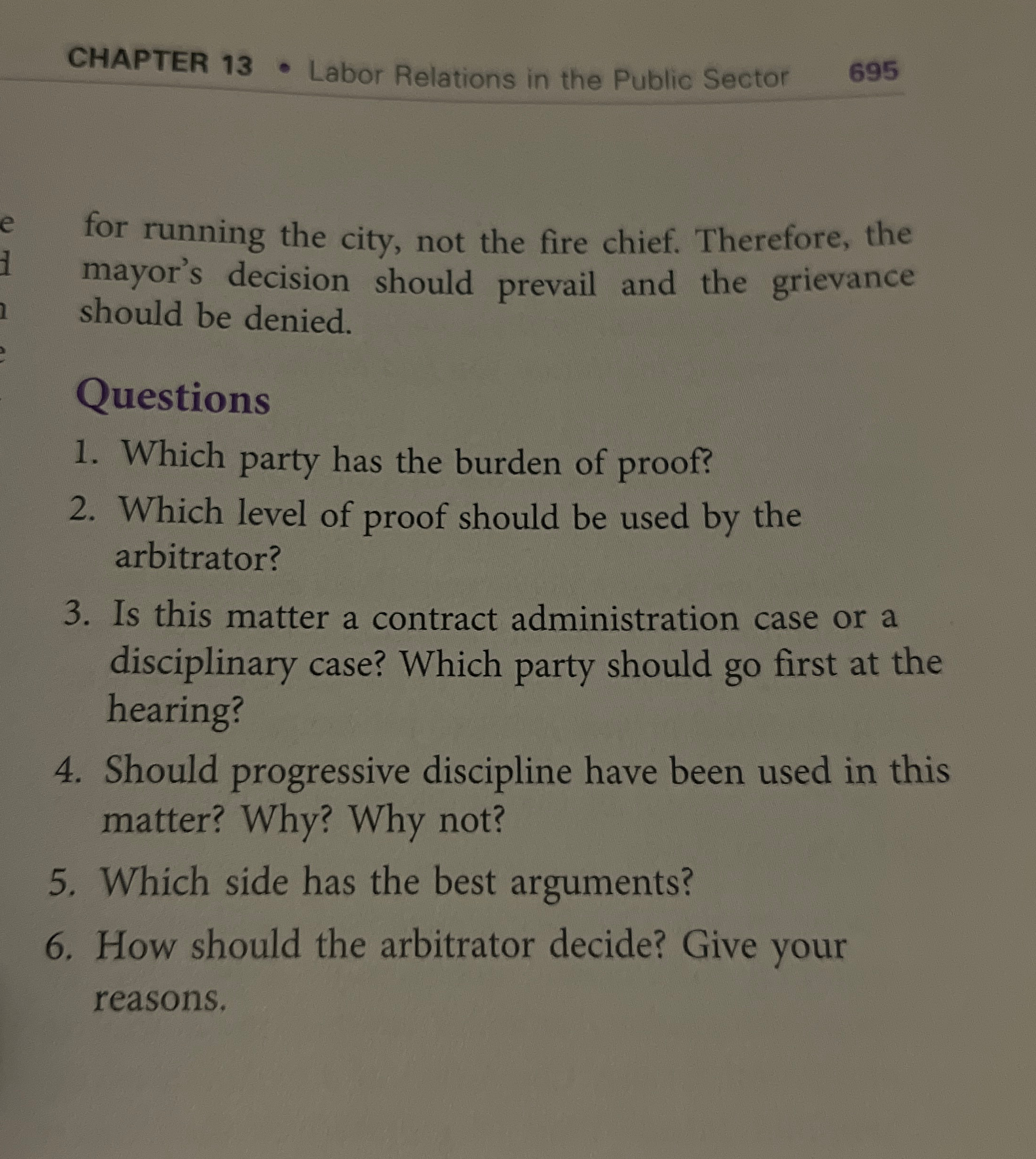  CHAPTER 13- Labor Relations in the Public Sector 695 for running