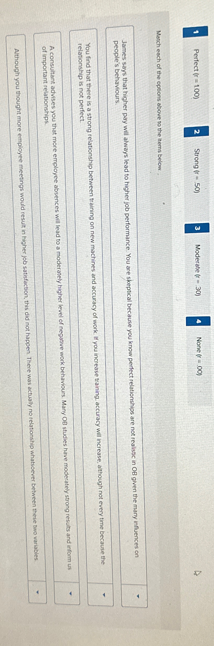  Perfect )=(1.00 2 Strong )=(.50 3 Moderate )=(30 4 None )=(-00