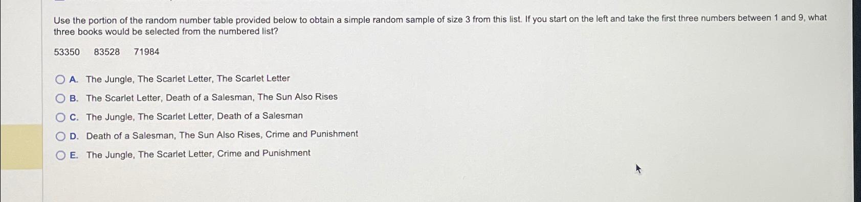  three books would be selected from the numbered list? 53350,83528,71984 A.