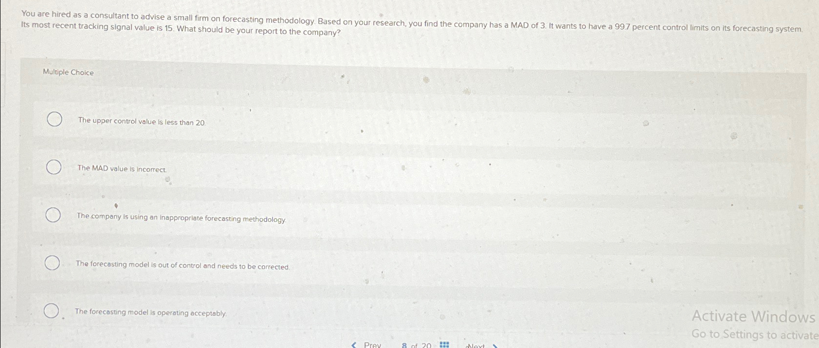  Its most recent tracking signal value is 15. What should be