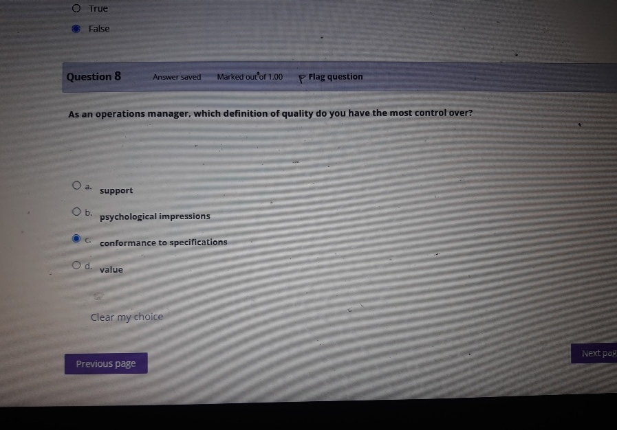  True False Question 8 Answer saved Marked out ?** of 1.00