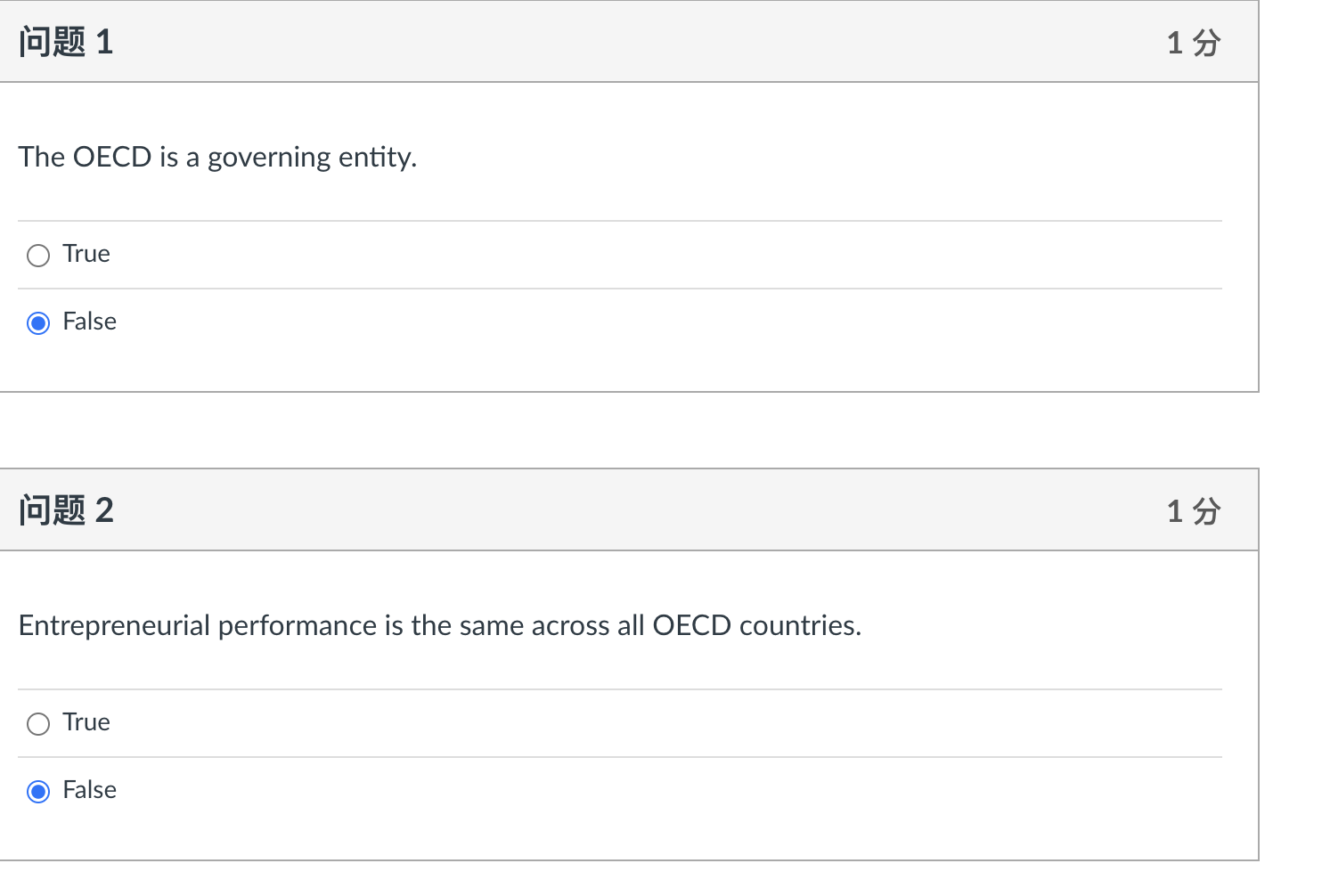  1 The OECD is a governing entity. True False 2 Entrepreneurial