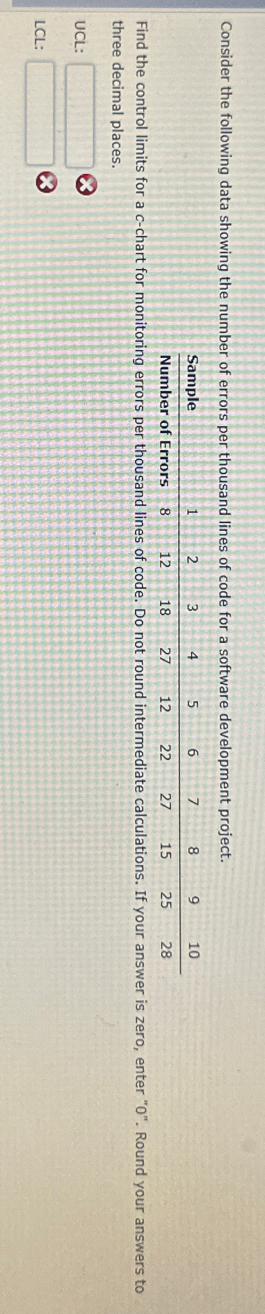  Consider the following data showing the number of errors per thousand
