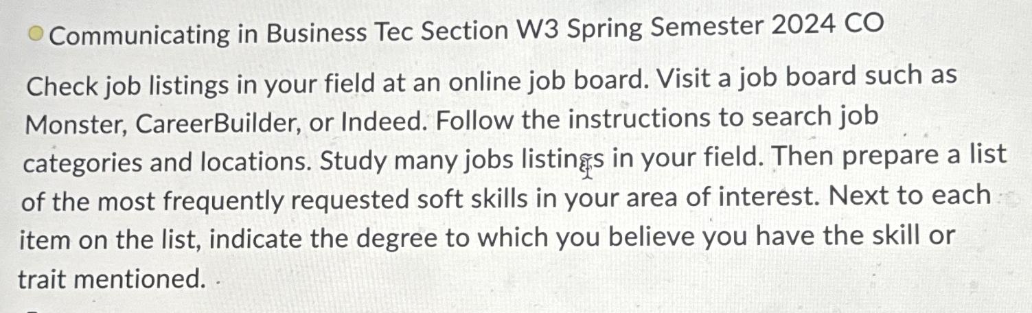  Communicating in Business Tec Section W3 Spring Semester 2024 CO Check