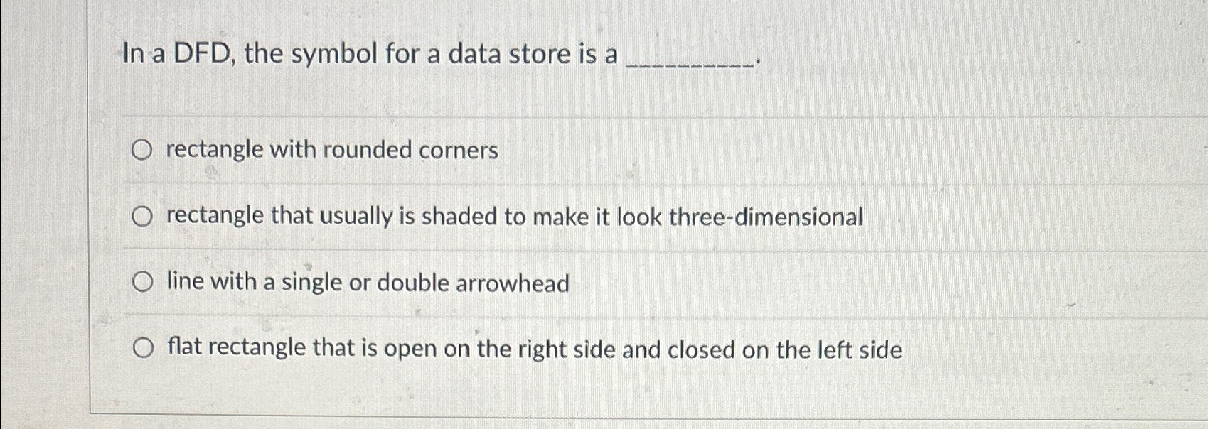  In a DFD, the symbol for a data store is a