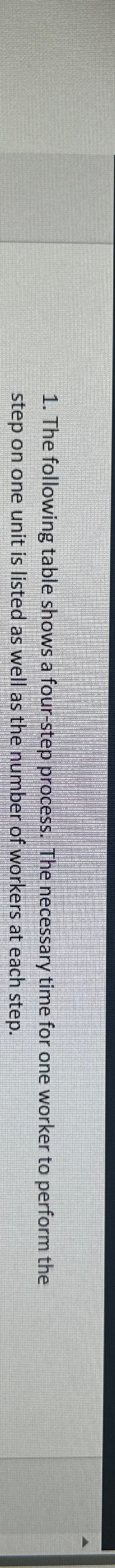  The following table shows a four-step process. The necessary time for