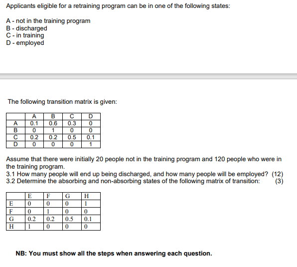  Applicants eligible for a retraining program can be in one of