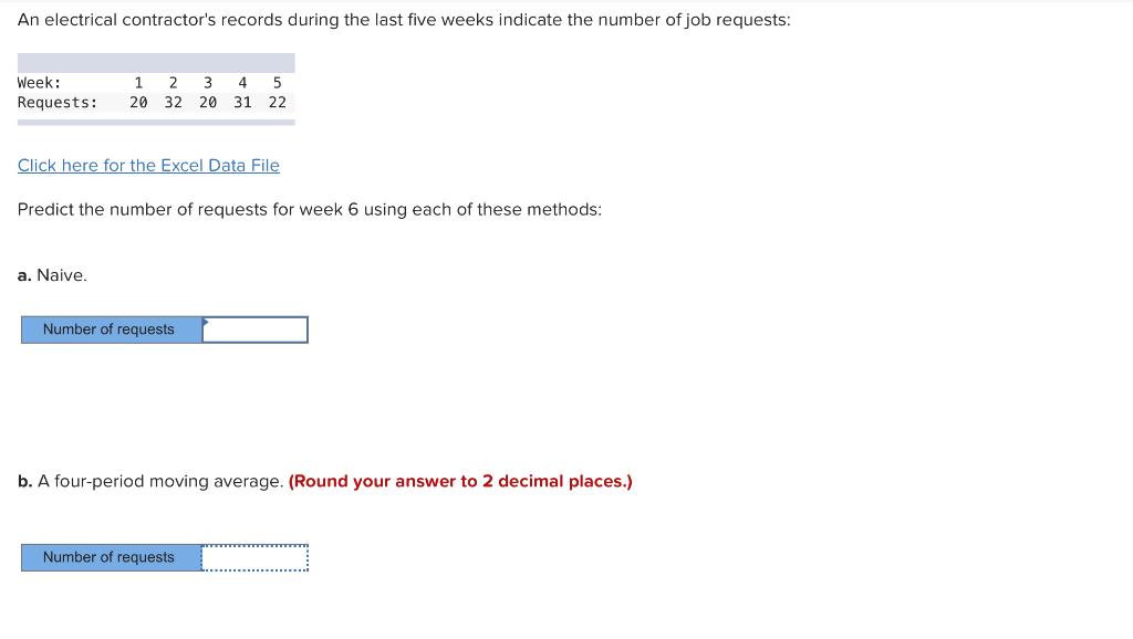  An electrical contractor's records during the last five weeks indicate the
