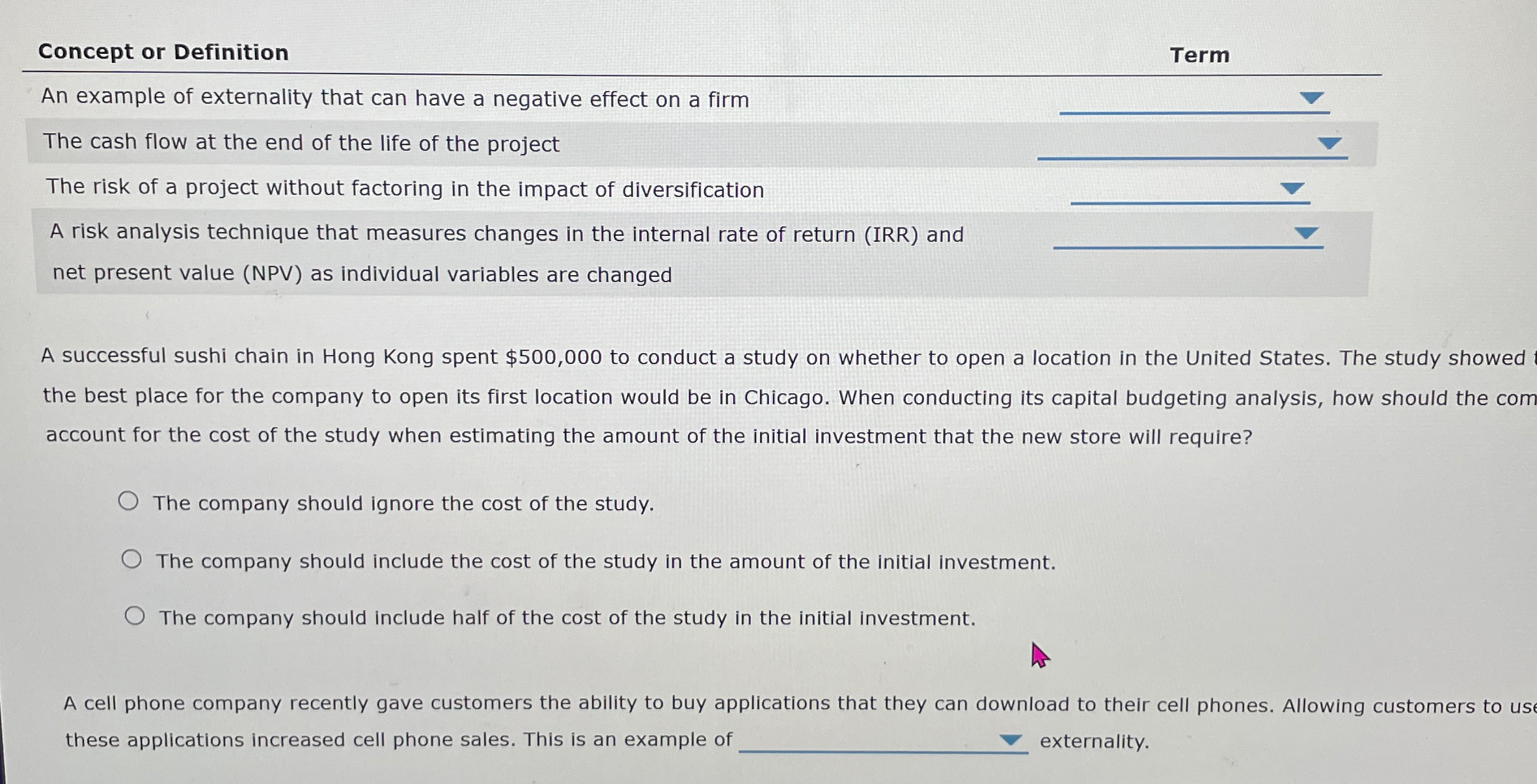  Concept or Definition Term An example of externality that can have