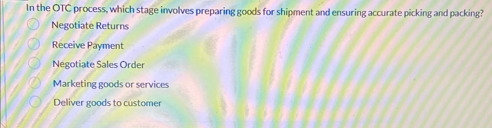  In the OTC process, which stage involves preparing goods for shipment