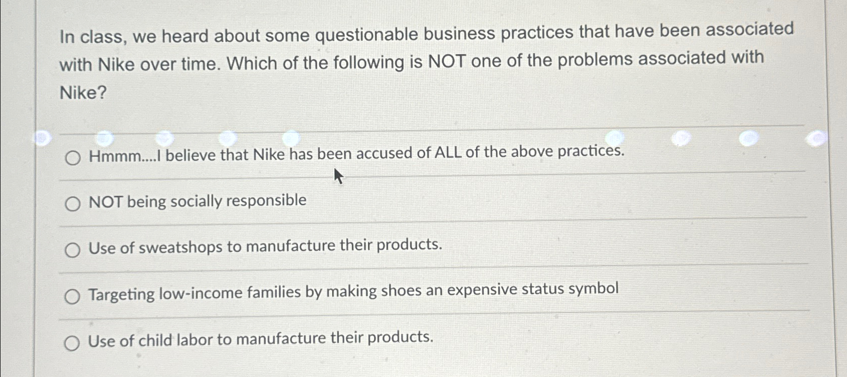  In class, we heard about some questionable business practices that have
