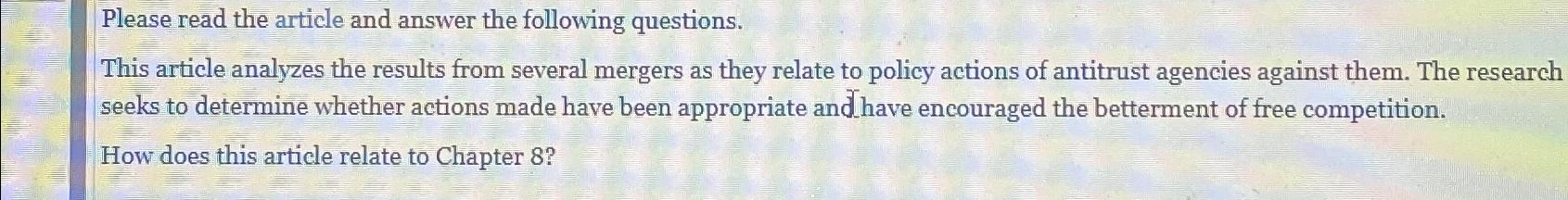  Please read the article and answer the following questions. This article