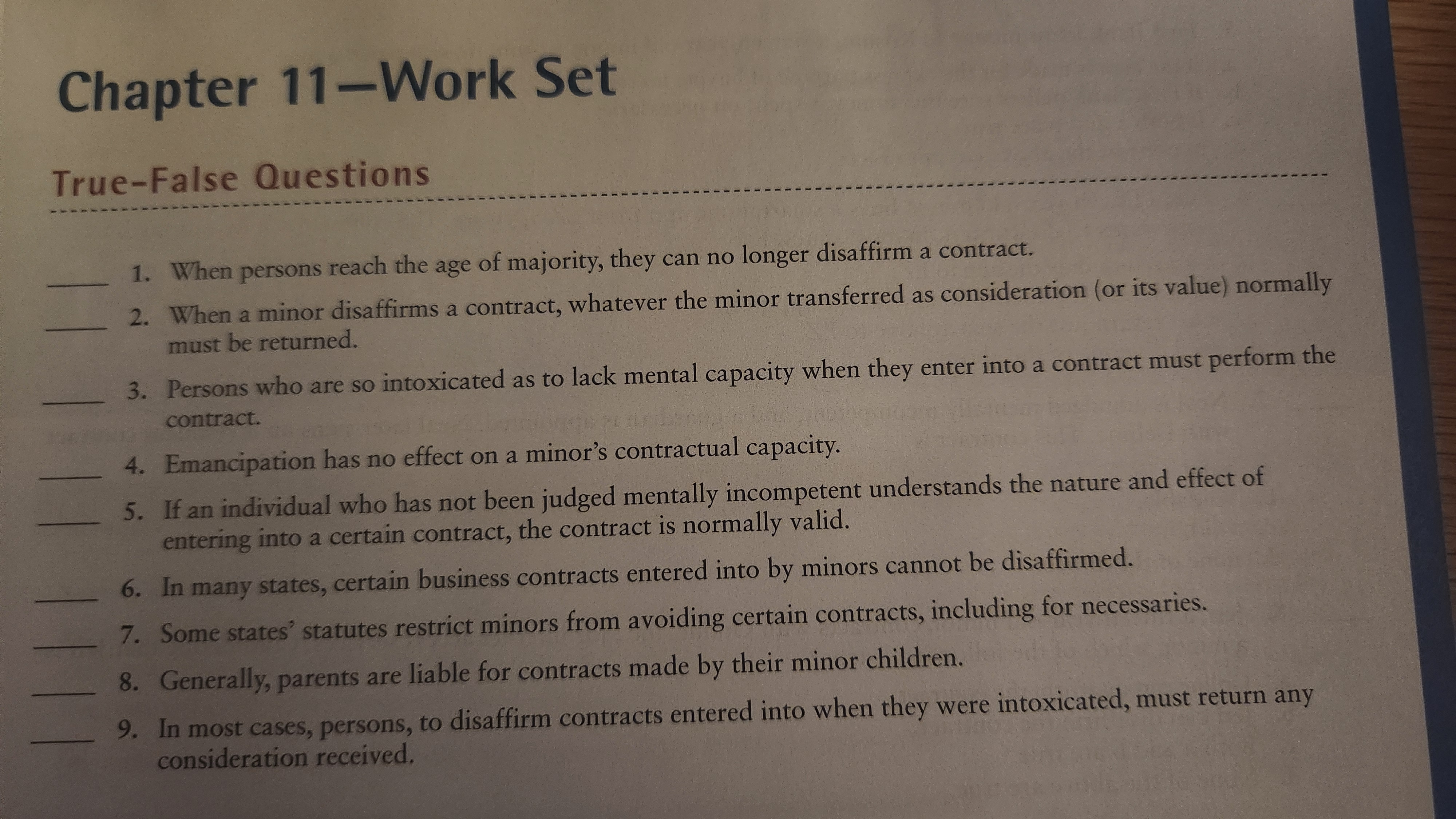  Chapter 11-Work Set True-False Questions When persons reach the age of