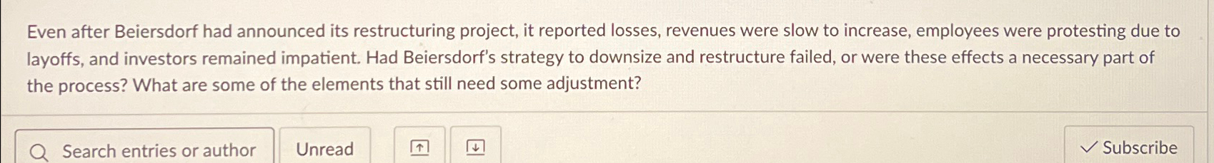  Even after Beiersdorf had announced its restructuring project, it reported losses,
