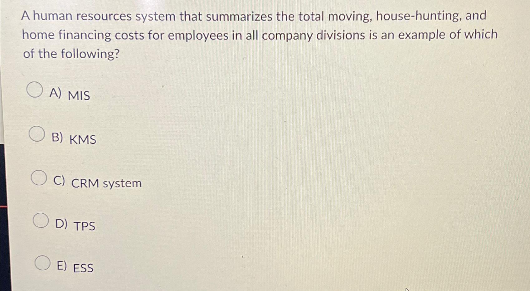  A human resources system that summarizes the total moving, house-hunting, and