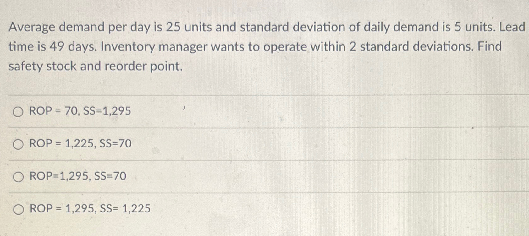  Average demand per day is 25 units and standard deviation of