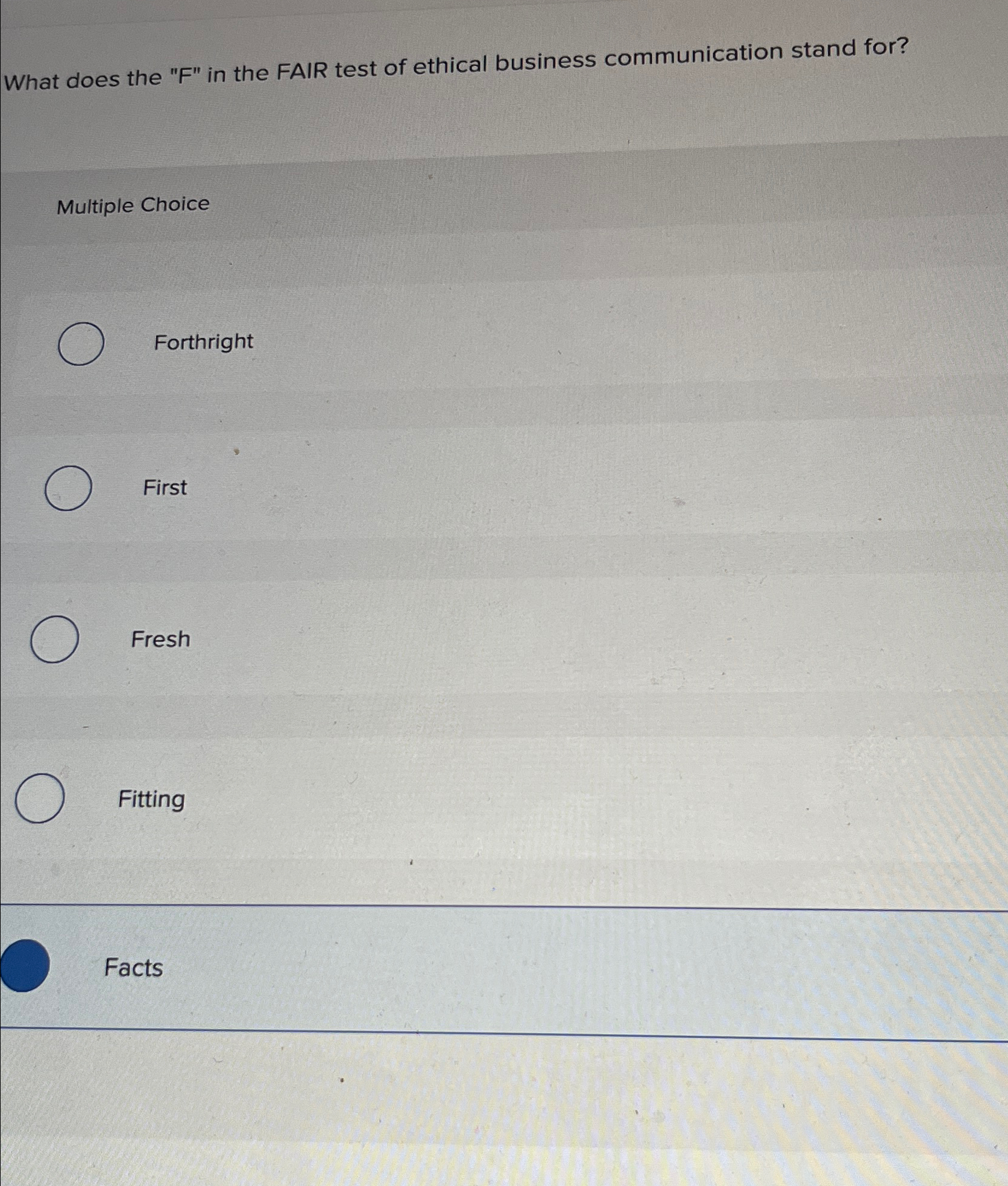  What does the "F" in the FAIR test of ethical business