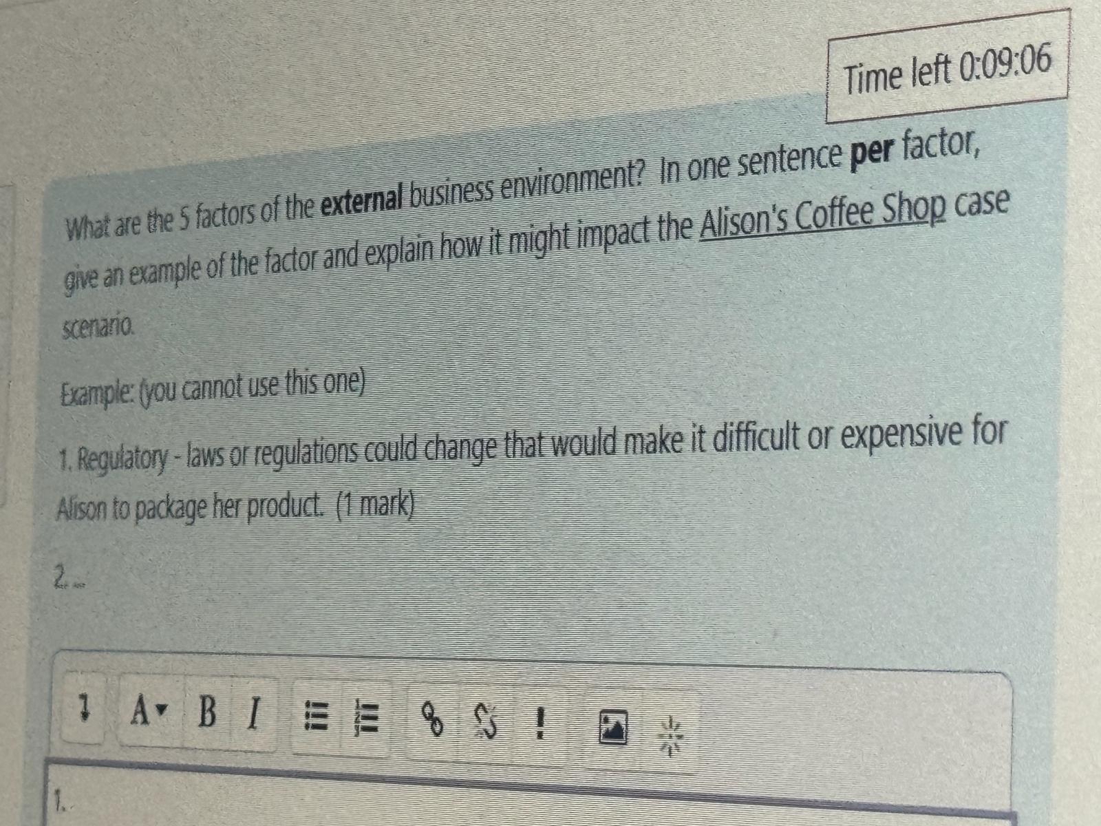  Time left 0:09:06 What de the S factors of the external