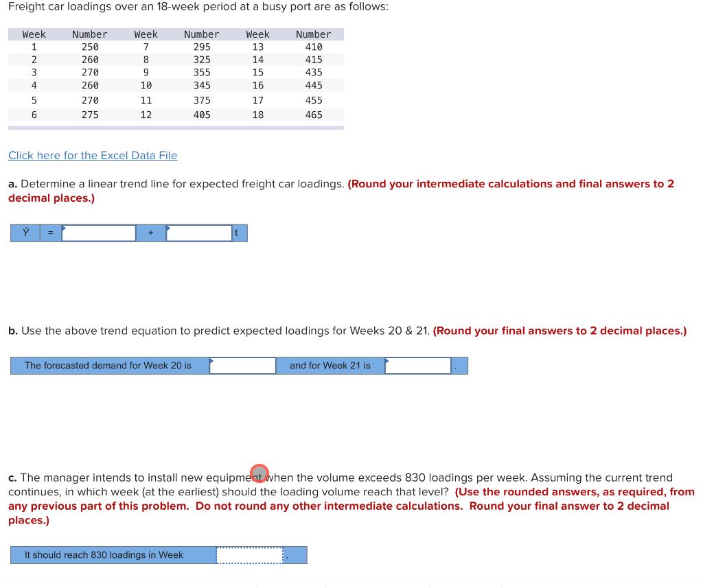  Click here for the Excel Data File a. Determine a linear