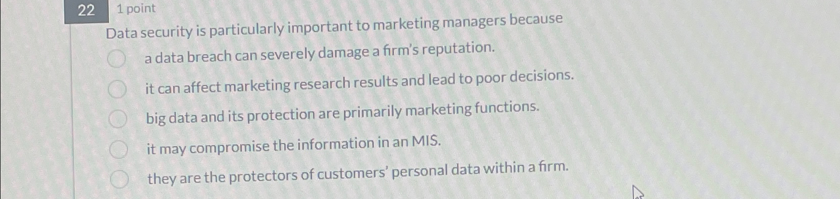  221 point Data security is particularly important to marketing managers because