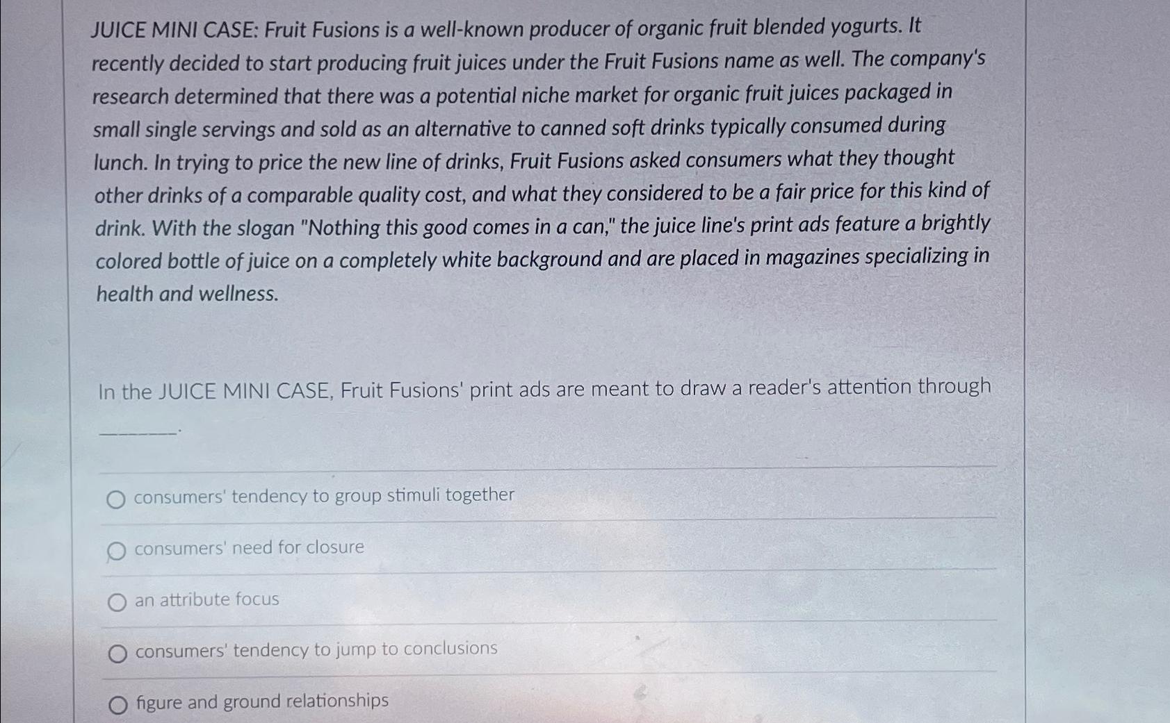  JUICE MINI CASE: Fruit Fusions is a well-known producer of organic