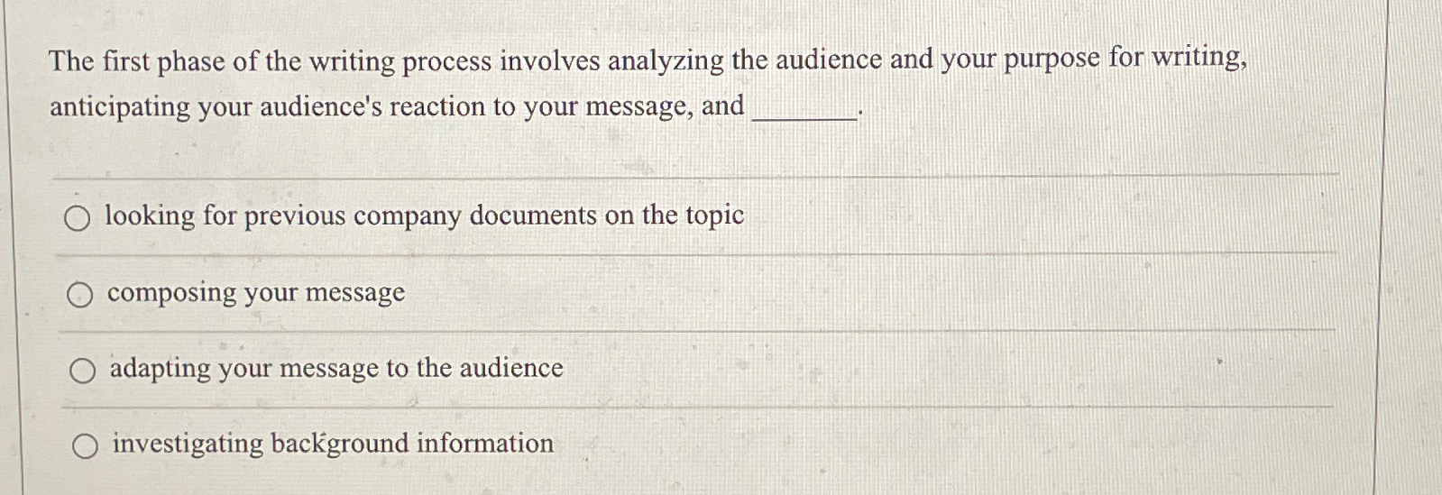  The first phase of the writing process involves analyzing the audience