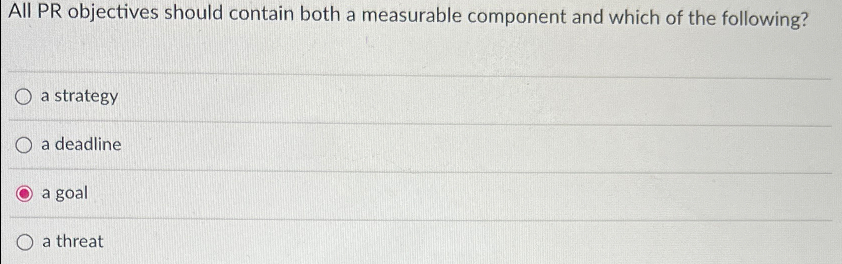  All PR objectives should contain both a measurable component and which