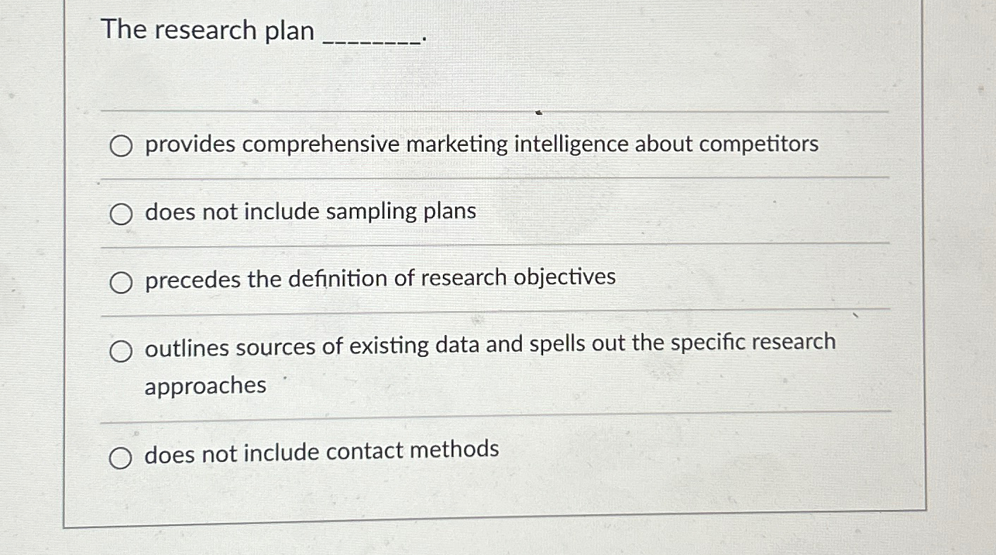  The research plan provides comprehensive marketing intelligence about competitors does not